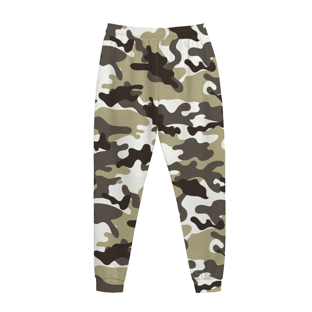 Brown And White Camouflage Print Jogger Pants