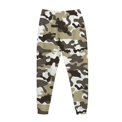 Brown And White Camouflage Print Jogger Pants