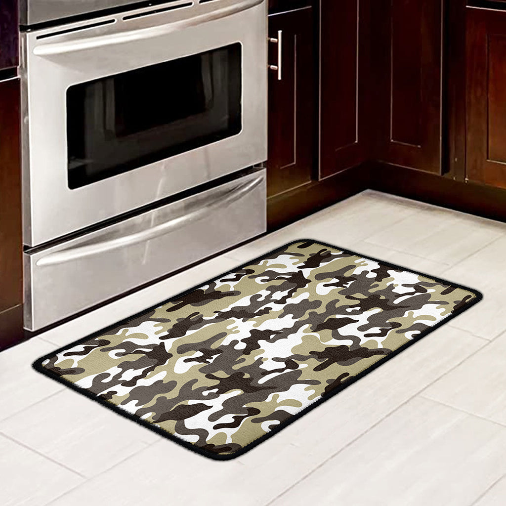 Brown And White Camouflage Print Kitchen Mat