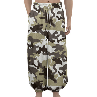 Brown And White Camouflage Print Lantern Pants
