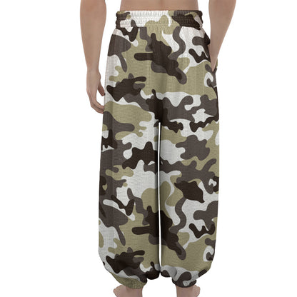 Brown And White Camouflage Print Lantern Pants
