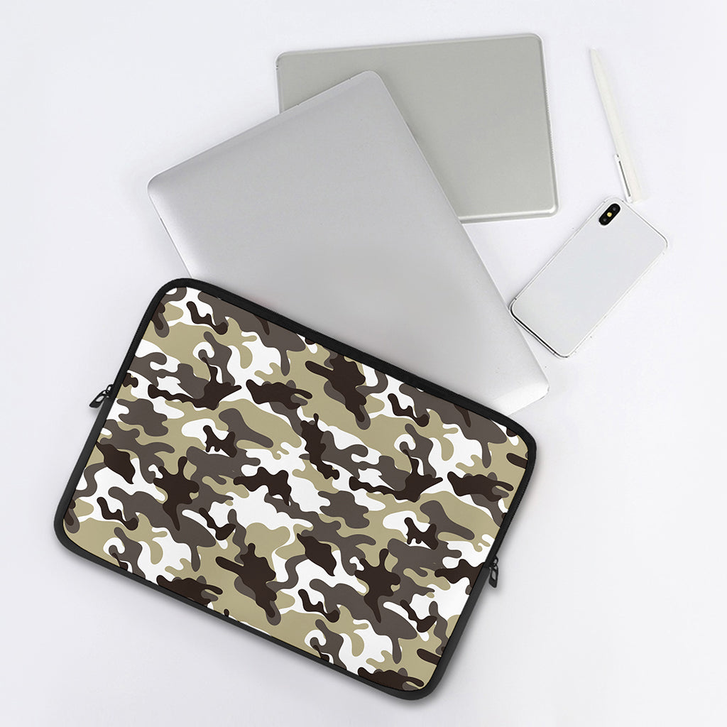 Brown And White Camouflage Print Laptop Sleeve