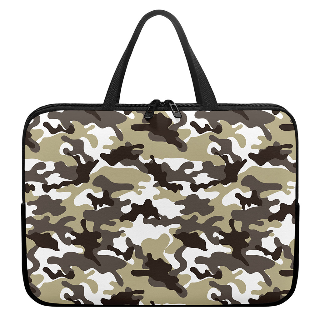 Brown And White Camouflage Print Laptop Sleeve With Handle