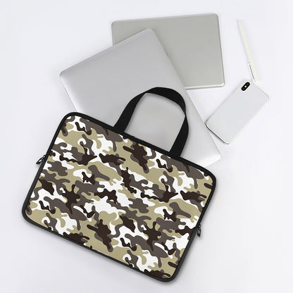 Brown And White Camouflage Print Laptop Sleeve With Handle