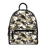 Brown And White Camouflage Print Leather Backpack