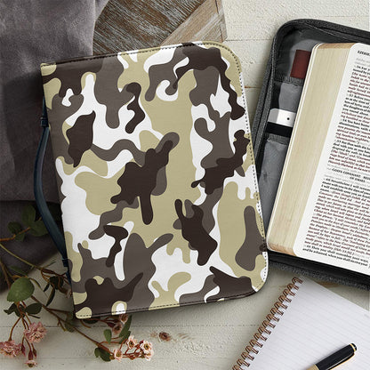 Brown And White Camouflage Print Leather Bible Cover
