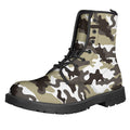 Brown And White Camouflage Print Lace-Up Boots