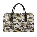 Brown And White Camouflage Print Leather Duffel Bag