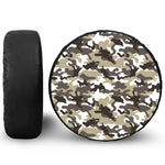 Brown And White Camouflage Print Leather Spare Tire Cover