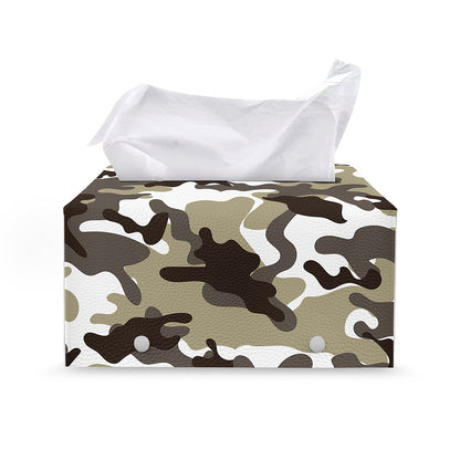 Brown And White Camouflage Print Leather Tissue Box Cover