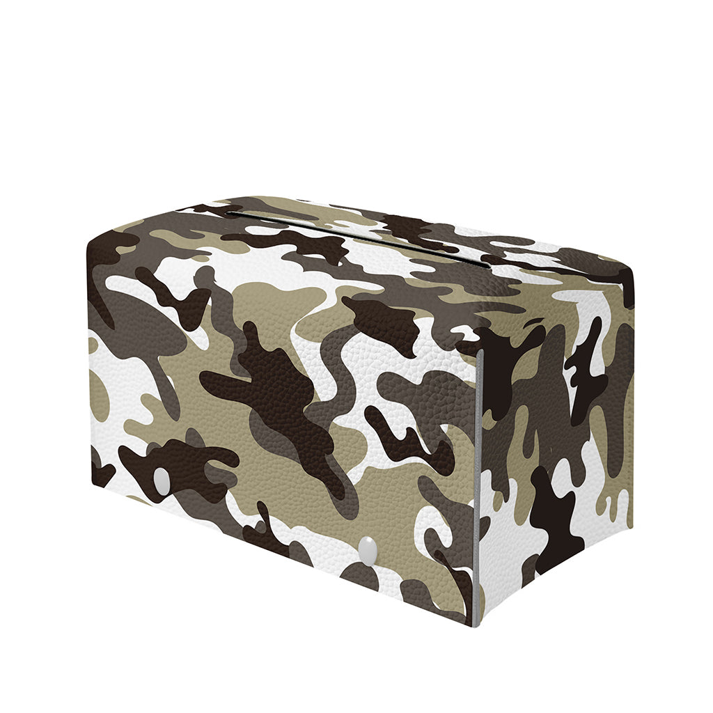 Brown And White Camouflage Print Leather Tissue Box Cover