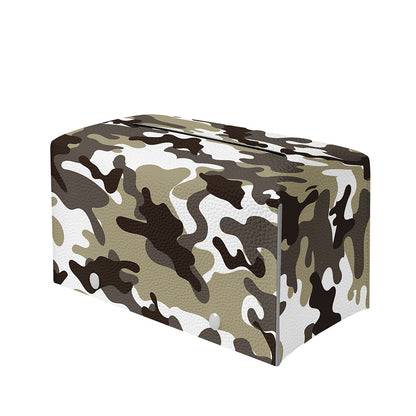 Brown And White Camouflage Print Leather Tissue Box Cover