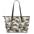 Brown And White Camouflage Print Leather Tote Bag With Zipper