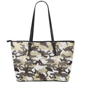 Brown And White Camouflage Print Leather Tote Bag