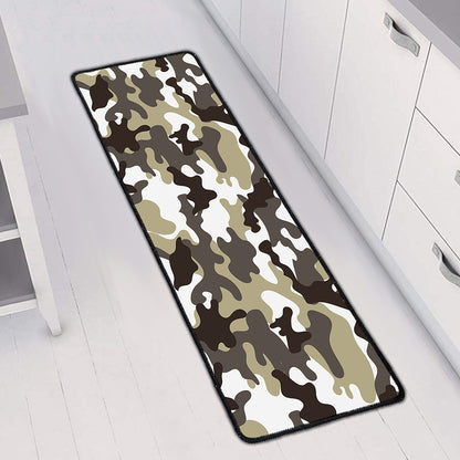 Brown And White Camouflage Print Long Kitchen Mat