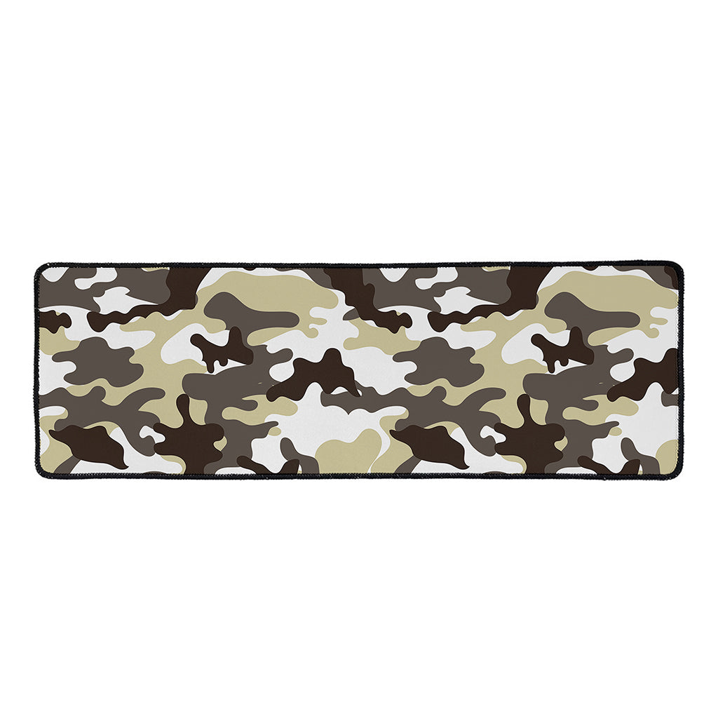 Brown And White Camouflage Print Long Kitchen Mat