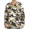 Brown And White Camouflage Print Long Sleeve Baseball Jersey