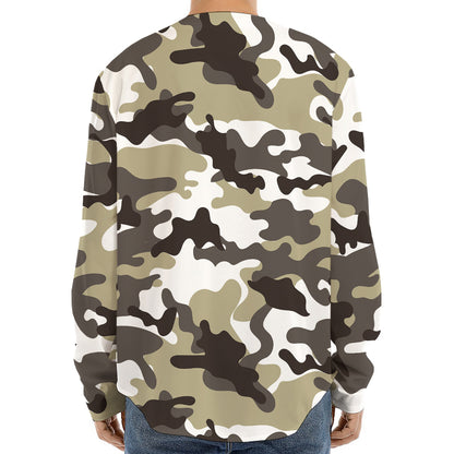 Brown And White Camouflage Print Long Sleeve Baseball Jersey