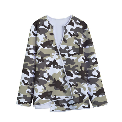 Brown And White Camouflage Print Long Sleeve Short Coat