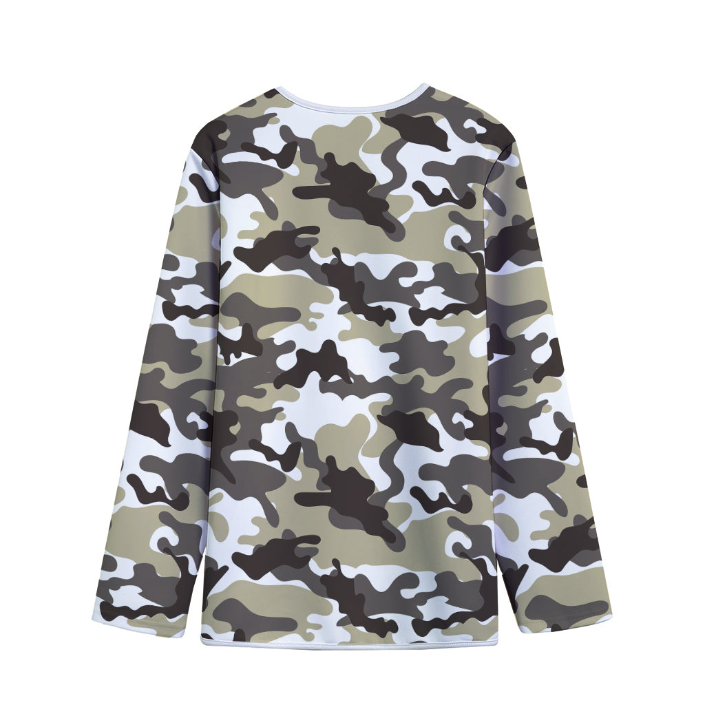 Brown And White Camouflage Print Long Sleeve Short Coat