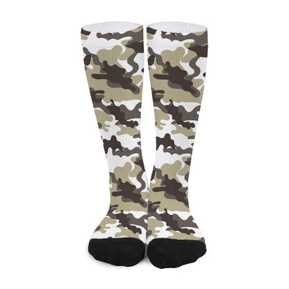 Brown And White Camouflage Print Long Socks