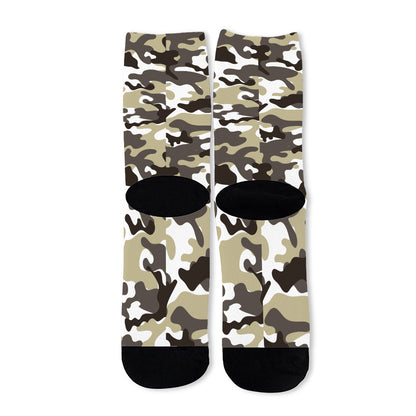 Brown And White Camouflage Print Long Socks