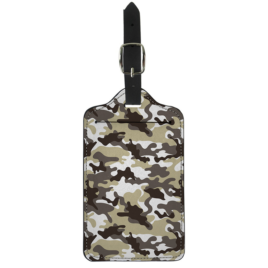 Brown And White Camouflage Print Luggage Tag