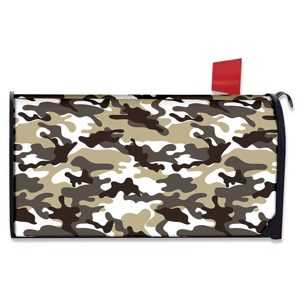 Brown And White Camouflage Print Mailbox Cover
