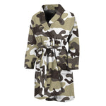 Brown And White Camouflage Print Men's Bathrobe
