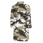 Brown And White Camouflage Print Men's Bathrobe
