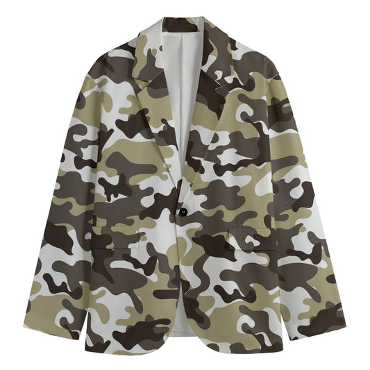 Brown And White Camouflage Print Men's Blazer