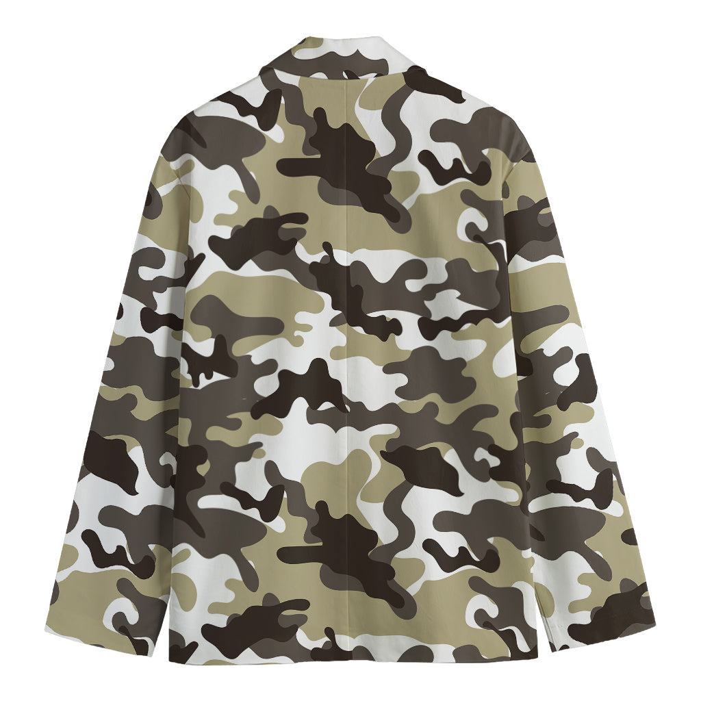 Brown And White Camouflage Print Men's Blazer
