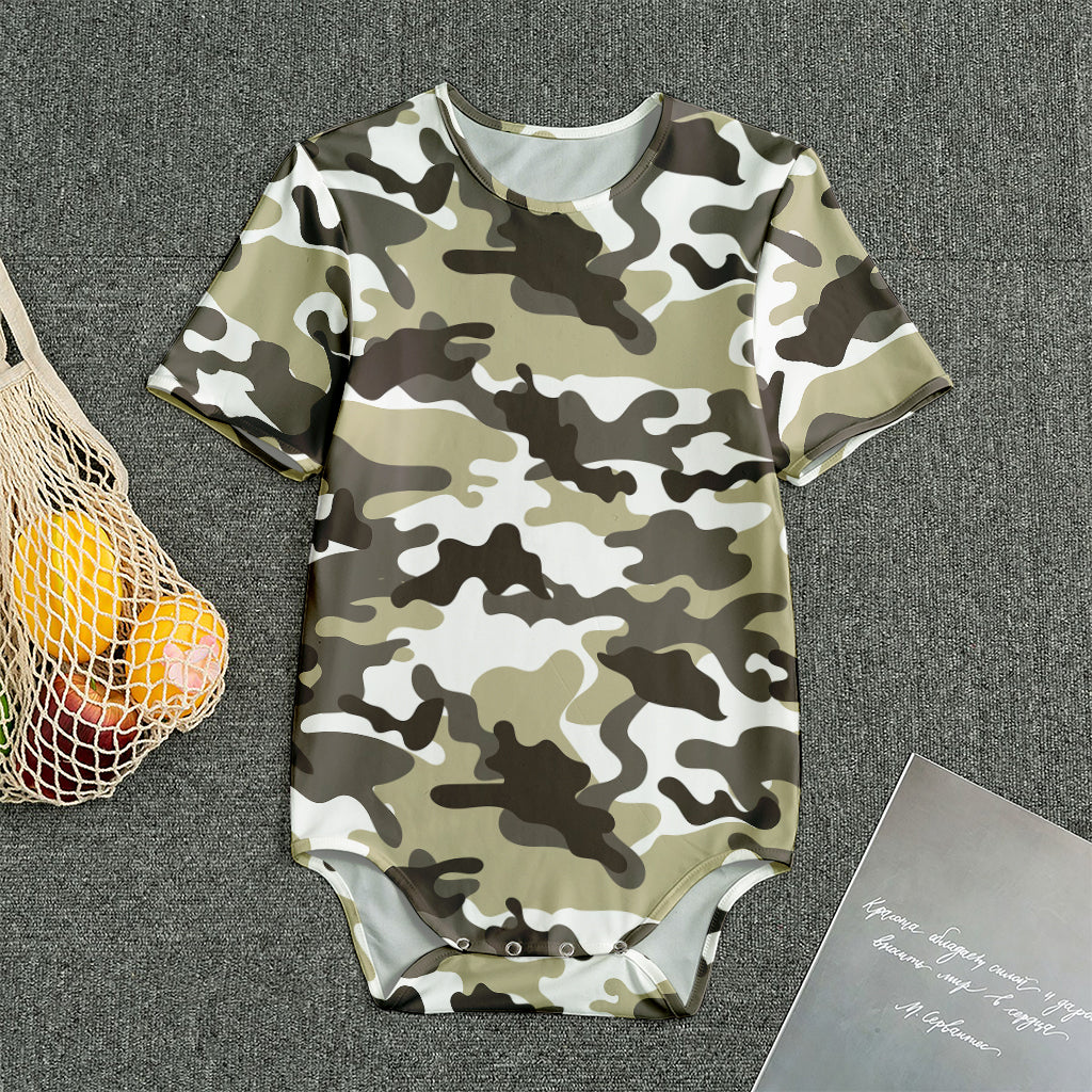 Brown And White Camouflage Print Men's Bodysuit