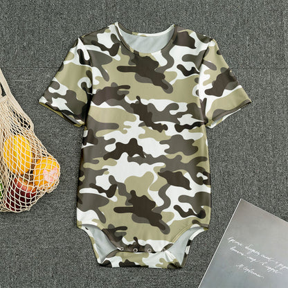 Brown And White Camouflage Print Men's Bodysuit
