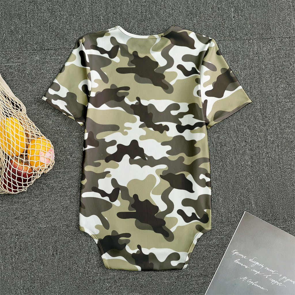 Brown And White Camouflage Print Men's Bodysuit