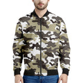 Brown And White Camouflage Print Men's Bomber Jacket