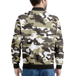 Brown And White Camouflage Print Men's Bomber Jacket