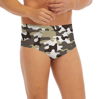 Brown And White Camouflage Print Men's Briefs