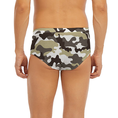 Brown And White Camouflage Print Men's Briefs