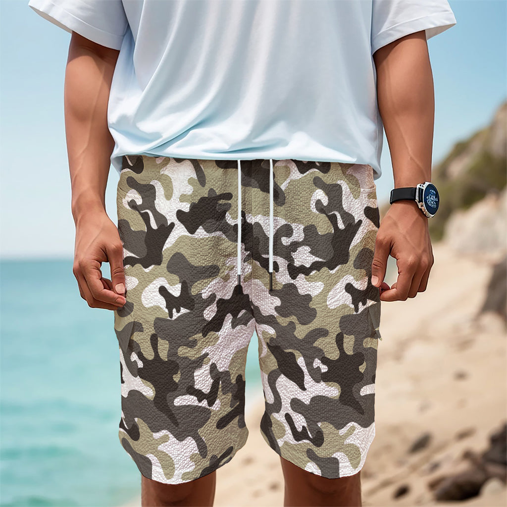 Brown And White Camouflage Print Men's Cargo Shorts