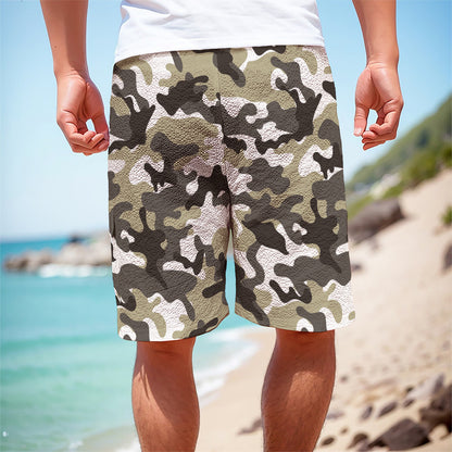 Brown And White Camouflage Print Men's Cargo Shorts