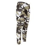 Brown And White Camouflage Print Men's Compression Pants