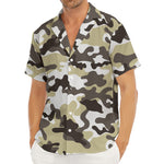 Brown And White Camouflage Print Men's Deep V-Neck Shirt