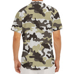 Brown And White Camouflage Print Men's Deep V-Neck Shirt