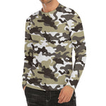 Brown And White Camouflage Print Men's Long Sleeve Rash Guard