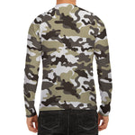 Brown And White Camouflage Print Men's Long Sleeve Rash Guard