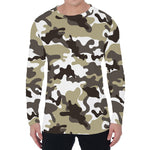 Brown And White Camouflage Print Men's Long Sleeve T-Shirt