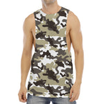 Brown And White Camouflage Print Men's Muscle Tank Top