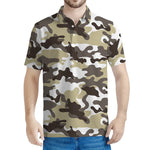 Brown And White Camouflage Print Men's Polo Shirt