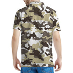 Brown And White Camouflage Print Men's Polo Shirt